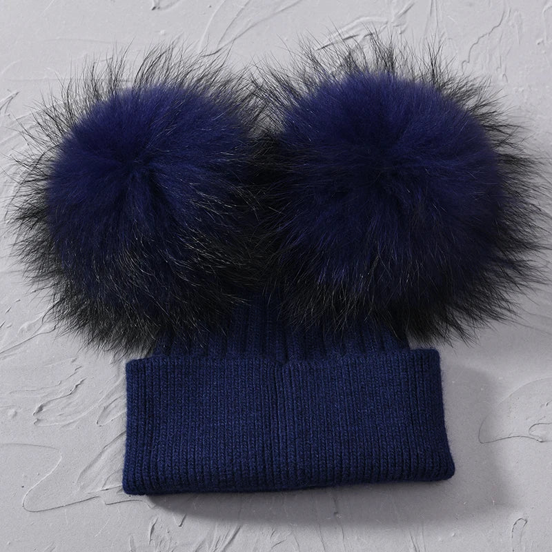 Double Fur Pompom Beanie