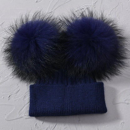Double Fur Pompom Beanie
