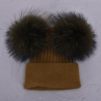 Double Fur Pompom Beanie