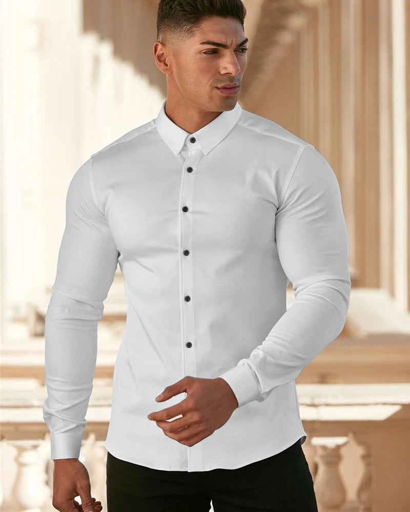 Men Solid Casual Dress Shirt