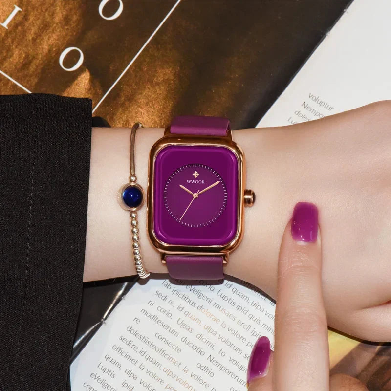 Women’s Luxury Square Quartz Watch with Silicone Band