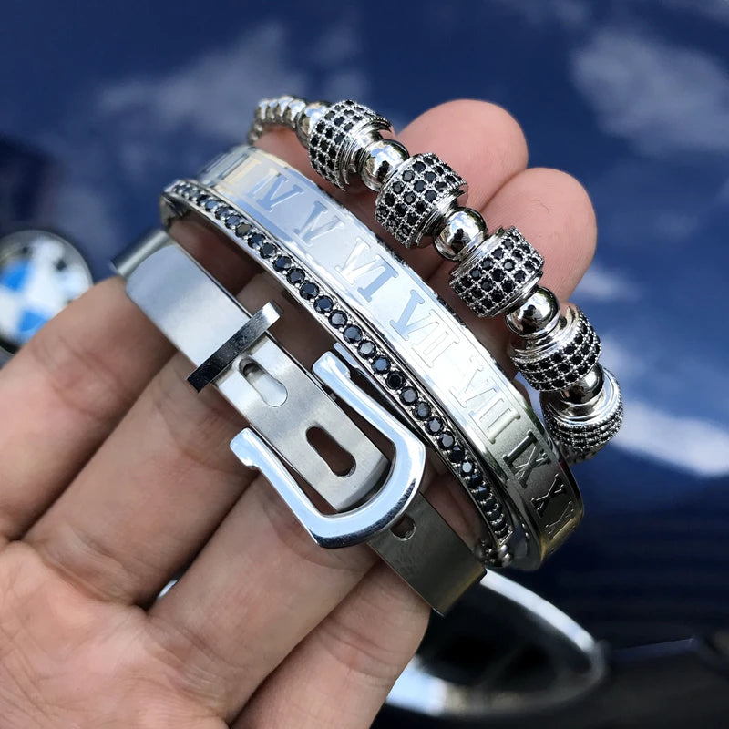 Elite Roman & Geometric 4-Piece Bracelet Set