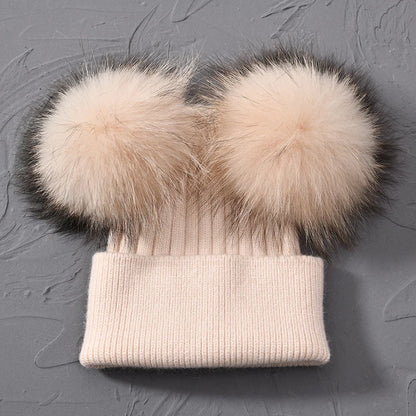 Double Fur Pompom Beanie