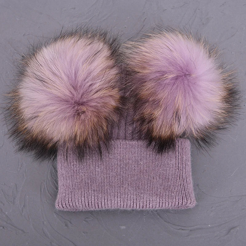 Double Fur Pompom Beanie