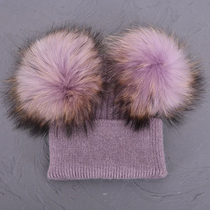 Double Fur Pompom Beanie
