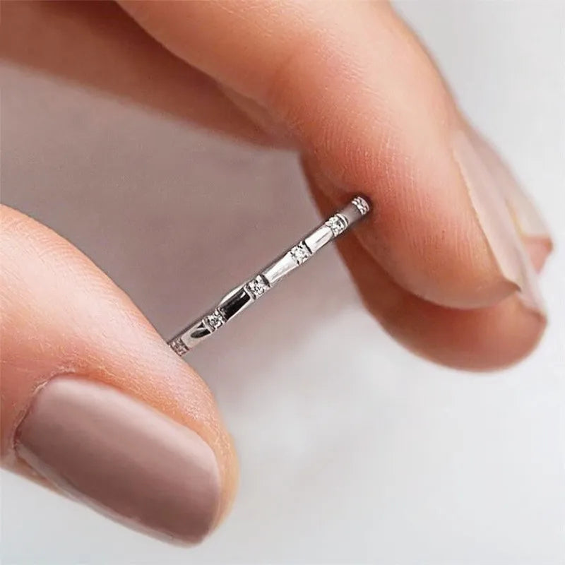Geometric Zircon Wedding Band Set