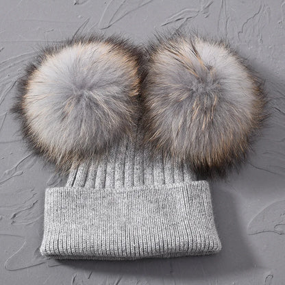 Double Fur Pompom Beanie