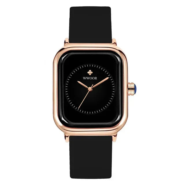 Women’s Luxury Square Quartz Watch with Silicone Band
