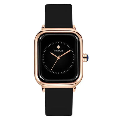 Women’s Luxury Square Quartz Watch with Silicone Band