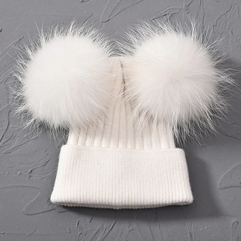 Double Fur Pompom Beanie
