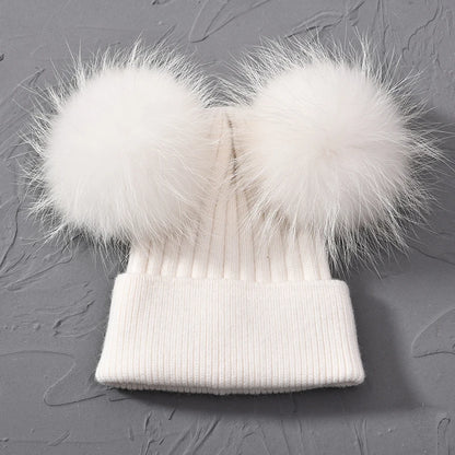 Double Fur Pompom Beanie