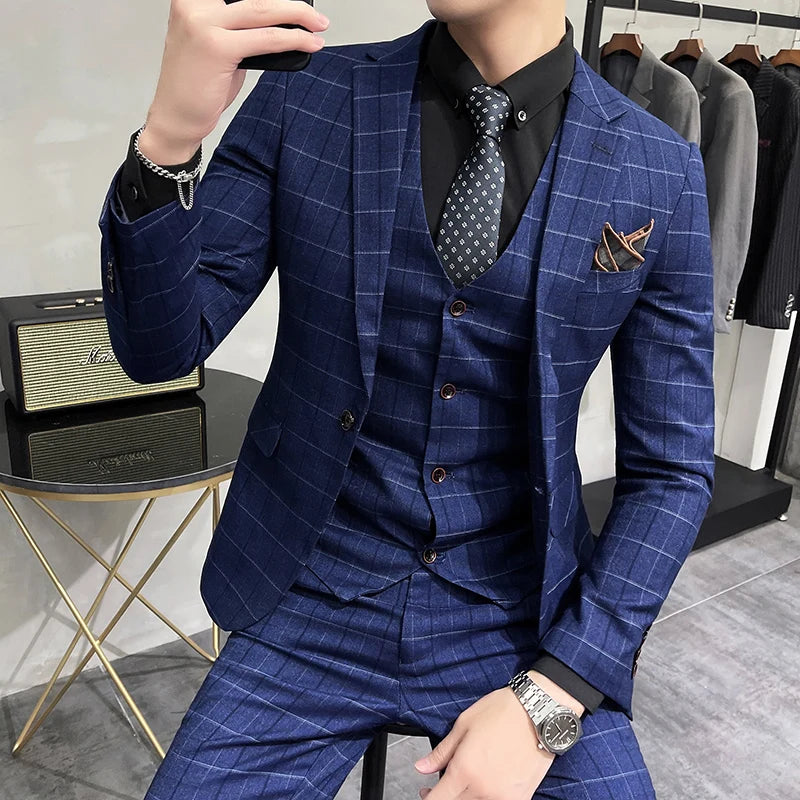 Luxury Plaid Groom Wedding Tuxedo