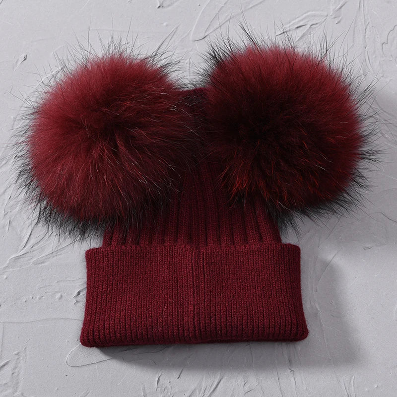 Double Fur Pompom Beanie