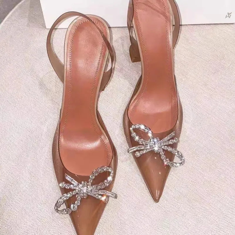 Rhinestone Bow Transparent Pumps