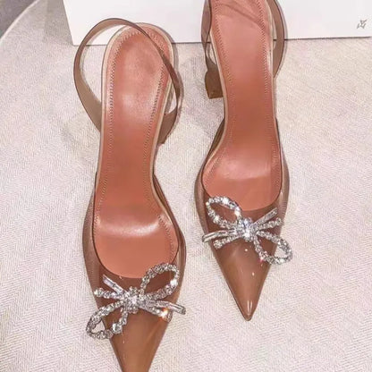 Rhinestone Bow Transparent Pumps