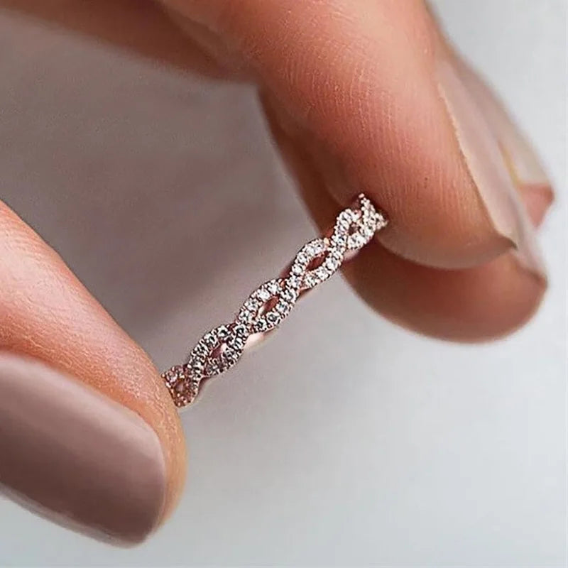 Geometric Zircon Wedding Band Set