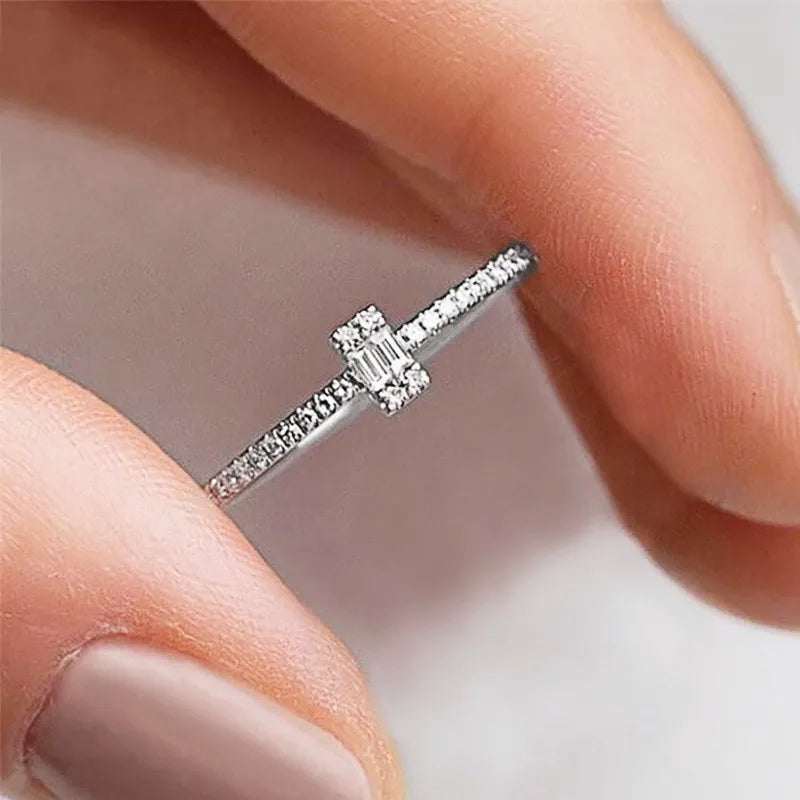 Geometric Zircon Wedding Band Set