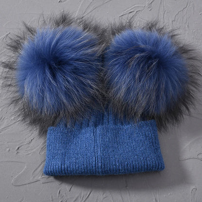 Double Fur Pompom Beanie