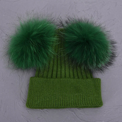 Double Fur Pompom Beanie