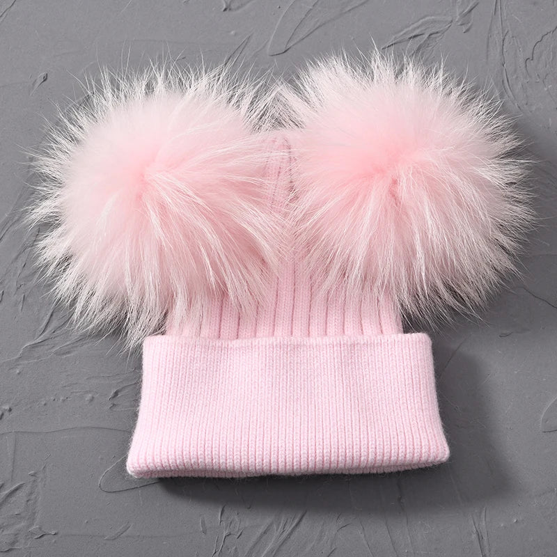 Double Fur Pompom Beanie