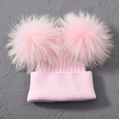 Double Fur Pompom Beanie