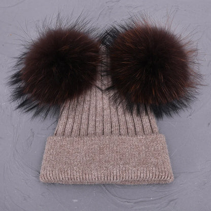 Double Fur Pompom Beanie