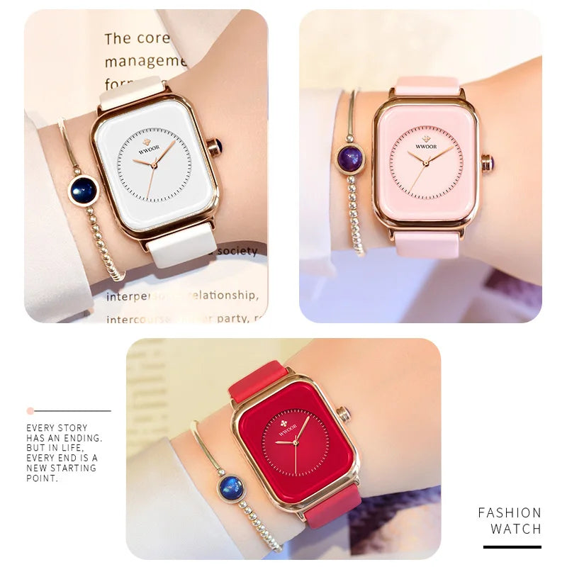Women’s Luxury Square Quartz Watch with Silicone Band