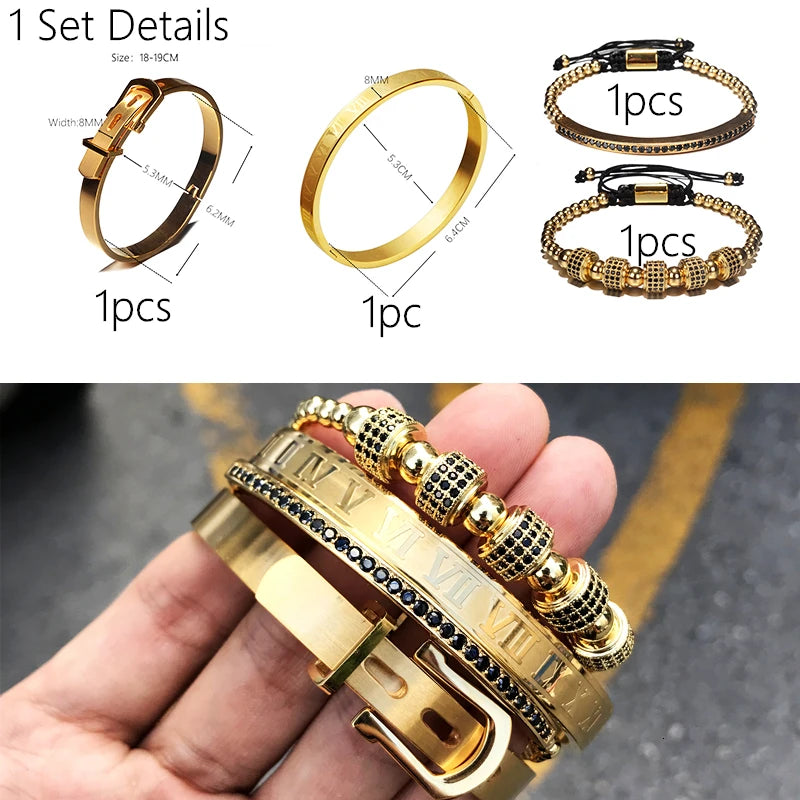 Elite Roman & Geometric 4-Piece Bracelet Set