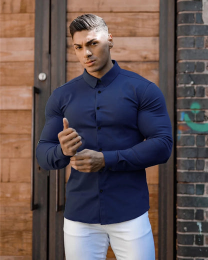 Men Solid Casual Dress Shirt