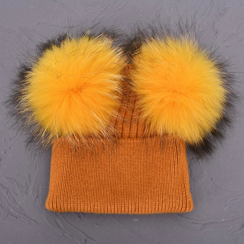 Double Fur Pompom Beanie