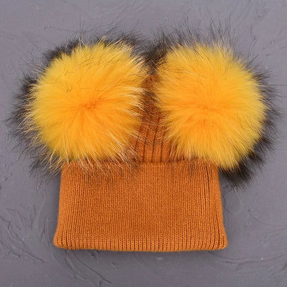 Double Fur Pompom Beanie