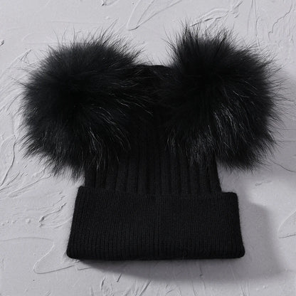Double Fur Pompom Beanie