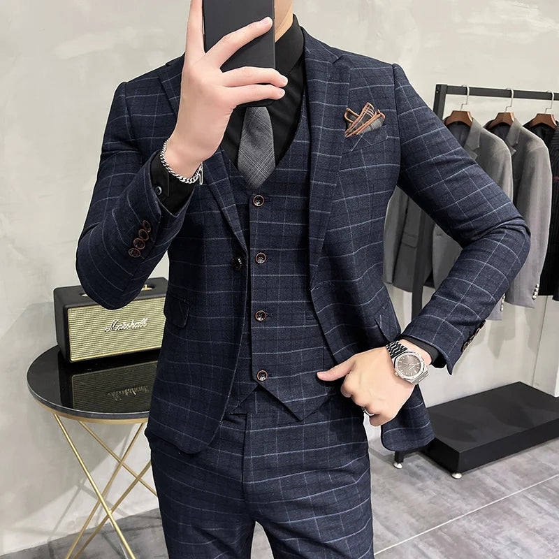Luxury Plaid Groom Wedding Tuxedo