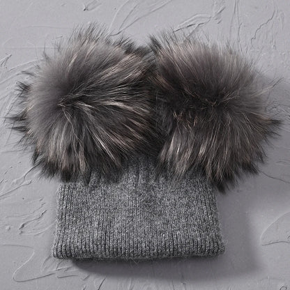 Double Fur Pompom Beanie