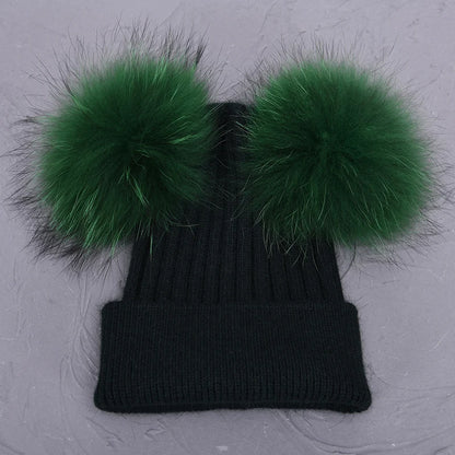 Double Fur Pompom Beanie