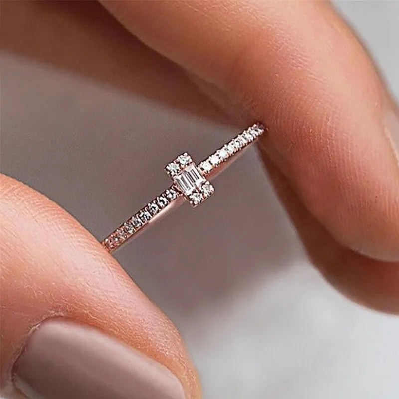 Geometric Zircon Wedding Band Set