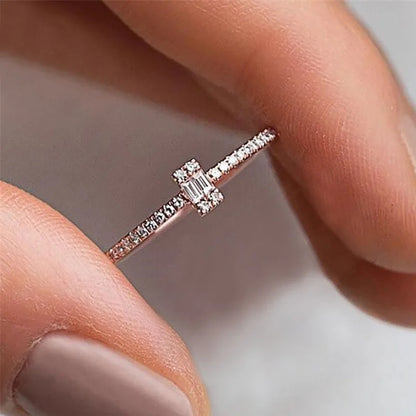 Geometric Zircon Wedding Band Set