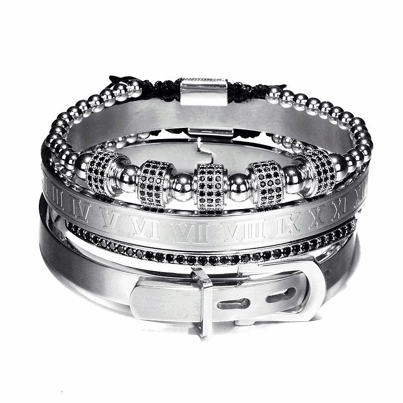 Elite Roman & Geometric 4-Piece Bracelet Set