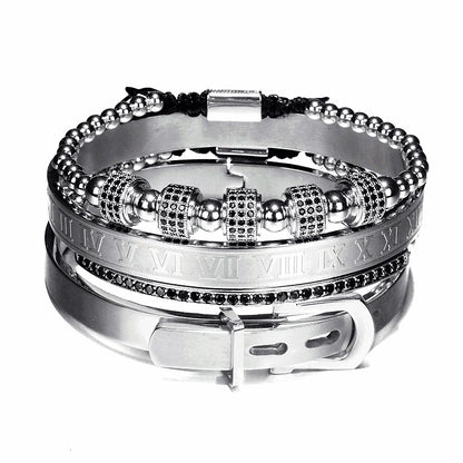 Elite Roman & Geometric 4-Piece Bracelet Set
