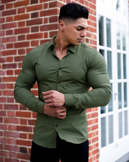 Men Solid Casual Dress Shirt