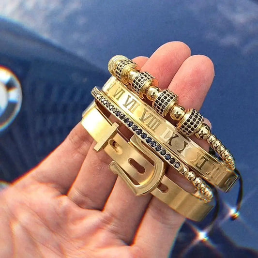 Elite Roman & Geometric 4-Piece Bracelet Set