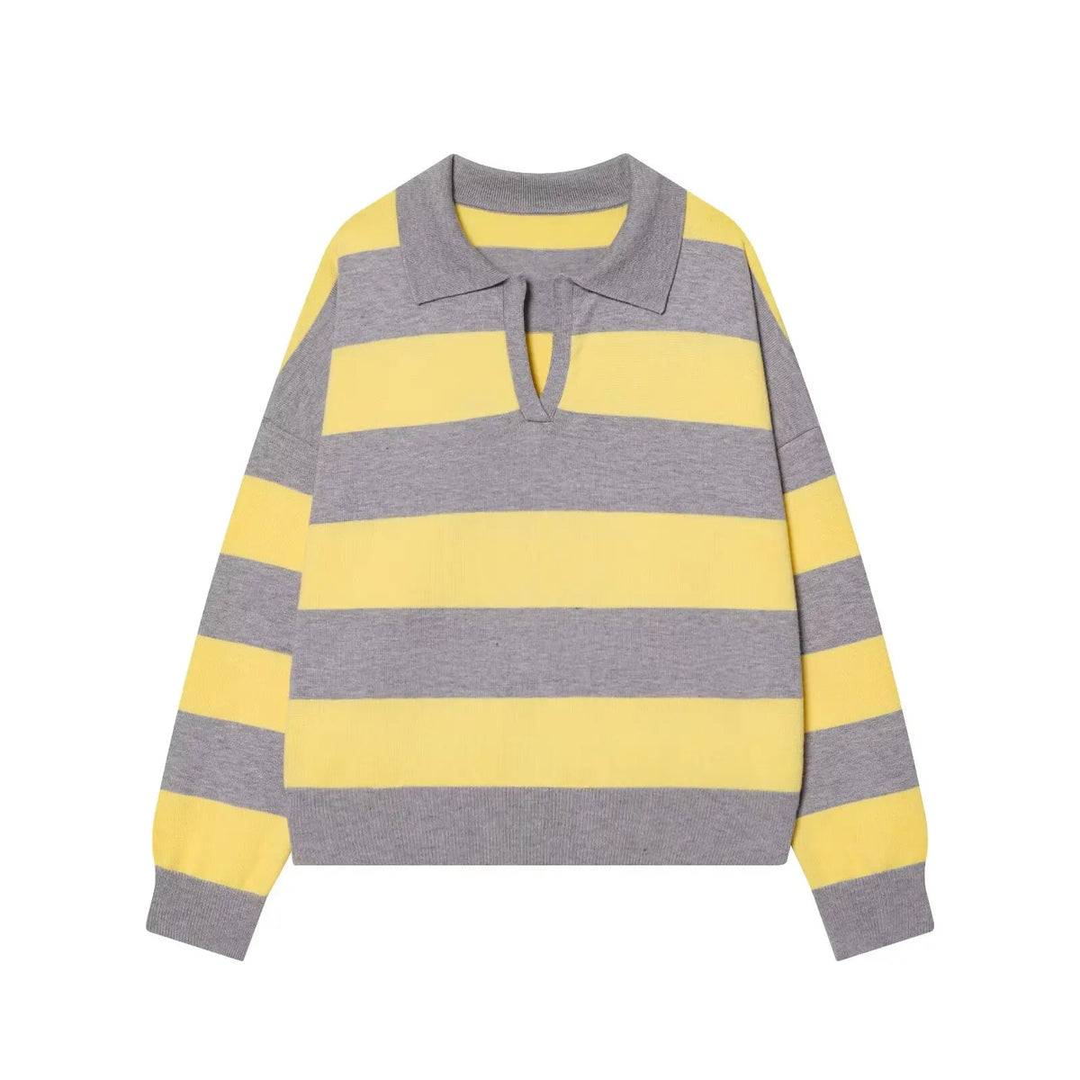 Yellow Striped Polo Neck Sweater