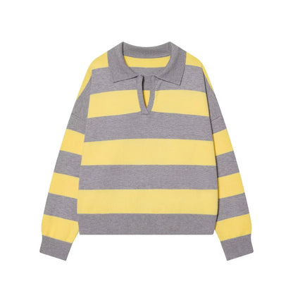 Yellow Striped Polo Neck Sweater