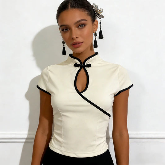 Polyester Regular Solid Crop Beige