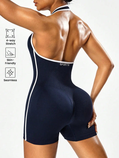 Color-Block Backless Yoga Jumpsuit