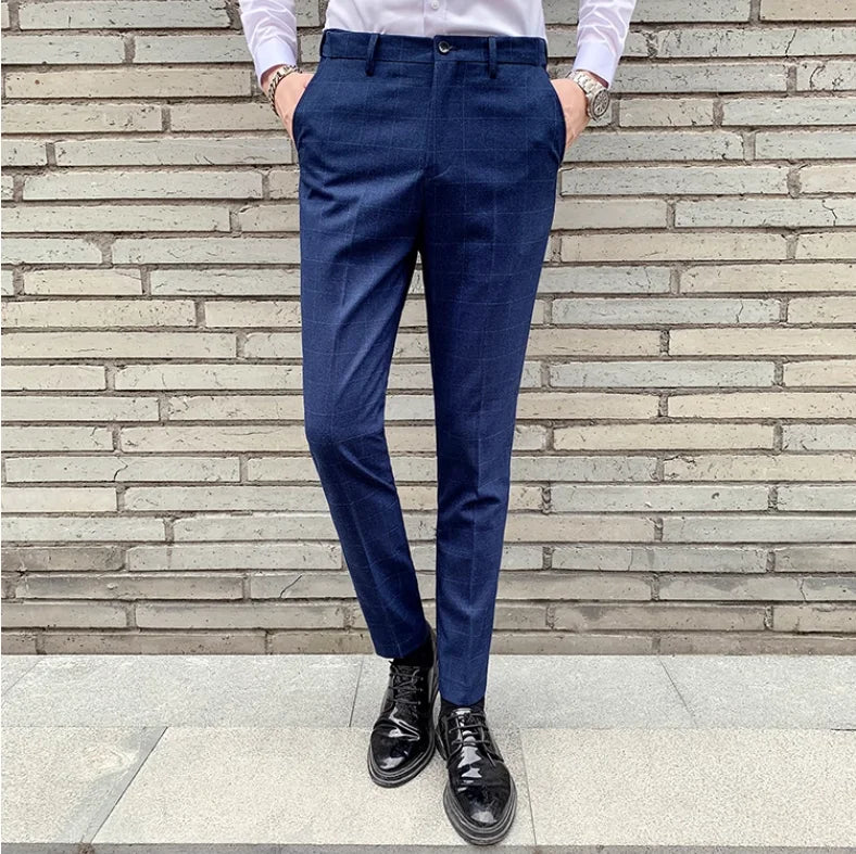Plaid Striped Slim Suit Trousers