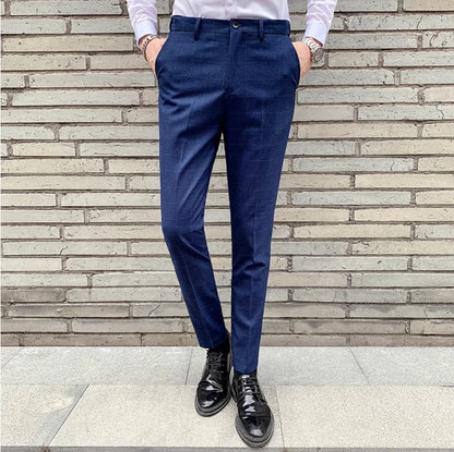 Plaid Striped Slim Suit Trousers