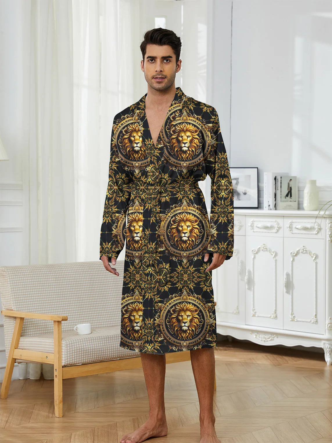 3D Lion Print Bathrobe