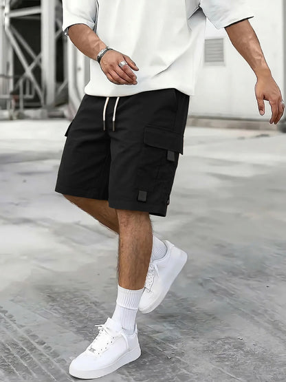 Cargo Shorts Drawstring Buckle Pockets