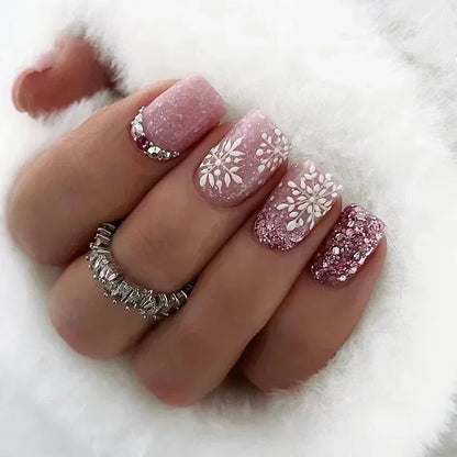 Pink Floral Press On Nails